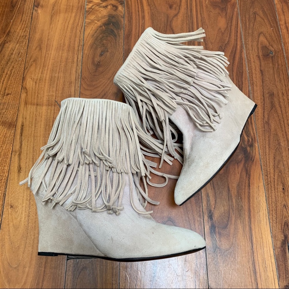 Elyse Walker Fringe Wedge Booties